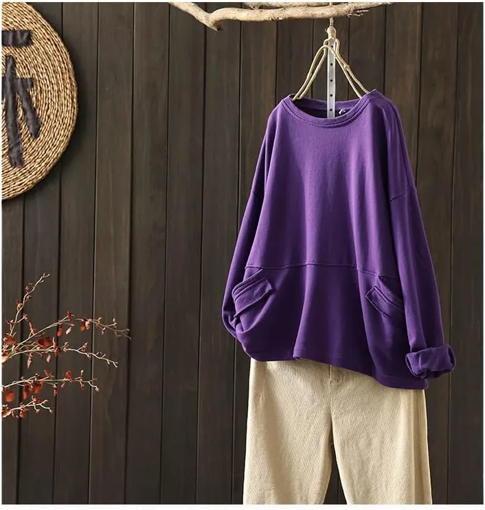Minibee Women's Oversized Sweatshirt Crewneck Long Sleeve Cotton Pullover Tops with Pockets
