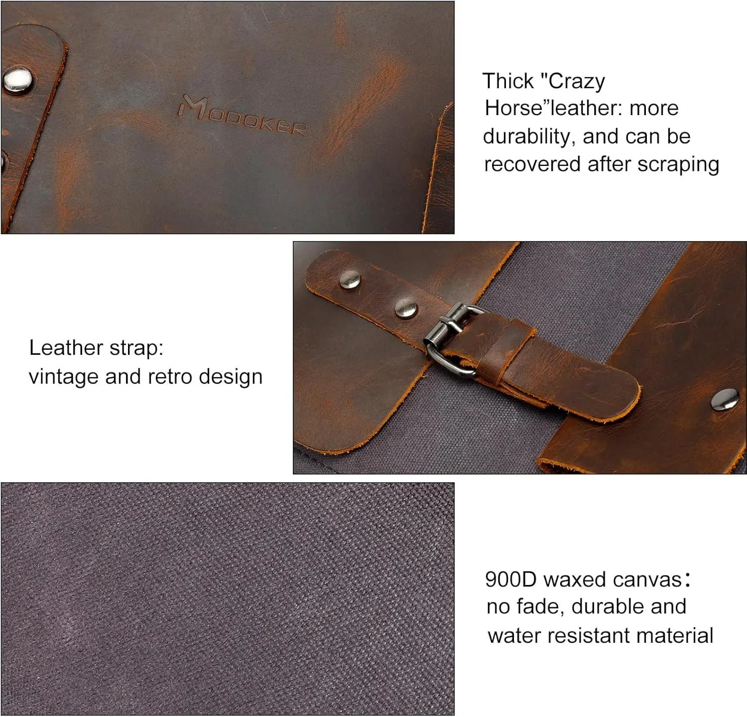 Modoker Waxed Canvas Backpack, Leather Rucksack Knapsack for Men Woman Satchel Backpack, Vintage Travel Laptop Backpack 15.6 Inch Retro Flap Backpacks Canvas Casual Daypack Purple