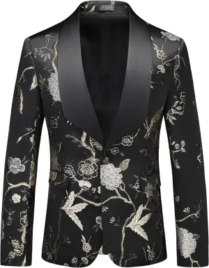MOGU Mens Blazer Tuxedo Jacket Floral Printed Dinner Wedding Groom Homecoming Dance Prom Outfits