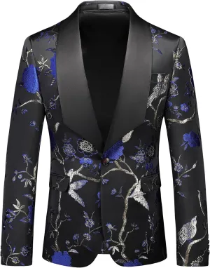 MOGU Mens Blazer Tuxedo Jacket Floral Printed Dinner Wedding Groom Homecoming Dance Prom Outfits