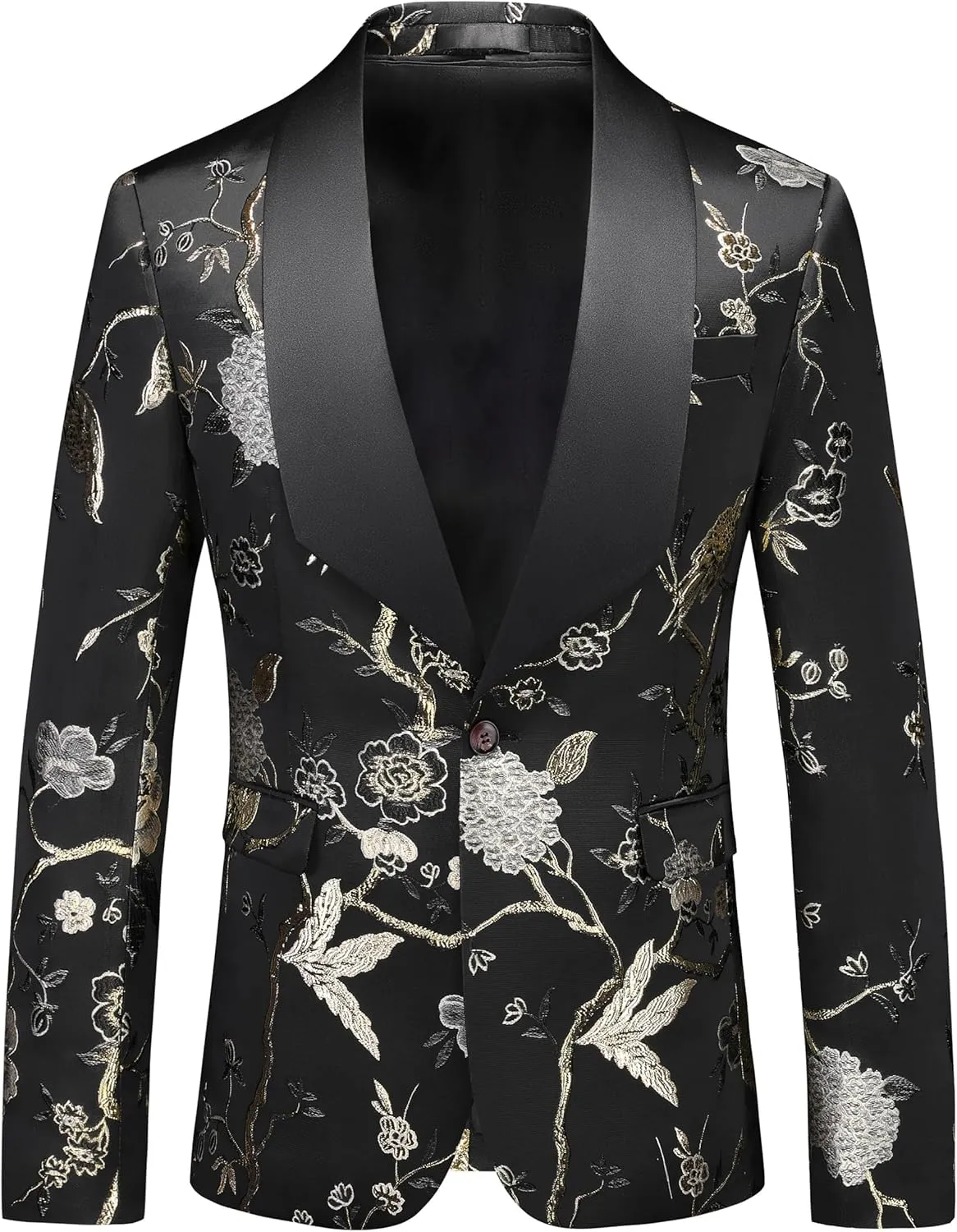MOGU Mens Blazer Tuxedo Jacket Floral Printed Dinner Wedding Groom Homecoming Dance Prom Outfits