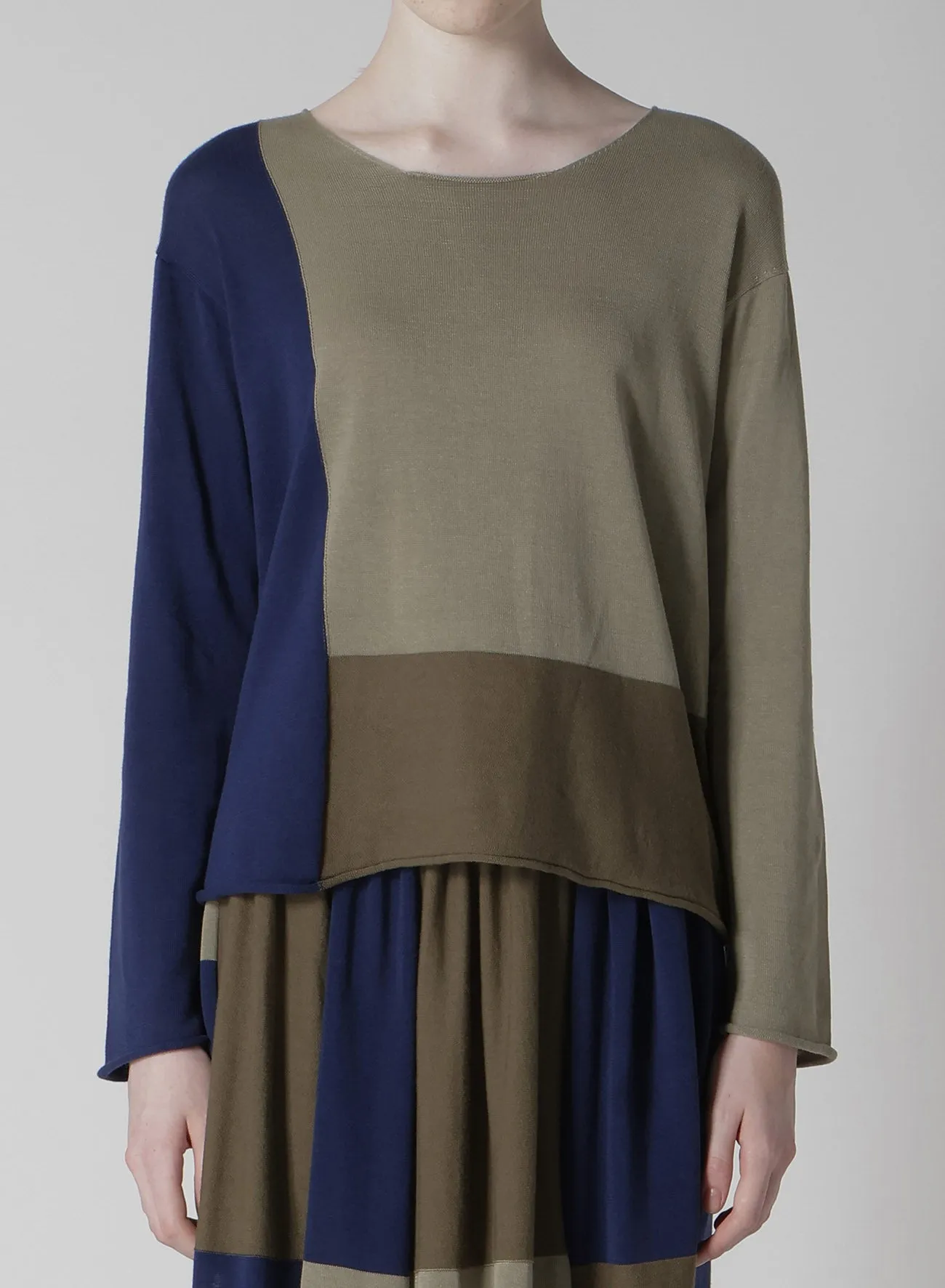MULTI COLOR INTARSIA ROUND NECK LONG SLEEVE PULLOVER