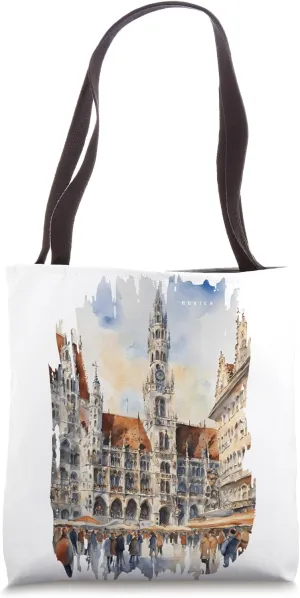 Munich Painting Watercolor Art Vintage Munich Tote Bag