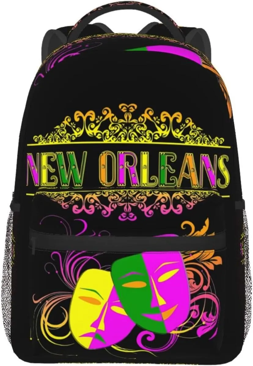 New Orleans Mardi Gras Mask Backpack Casual Laptop Backpack Lightweight Double Shoulder Bag Travel Daypack For Women Men