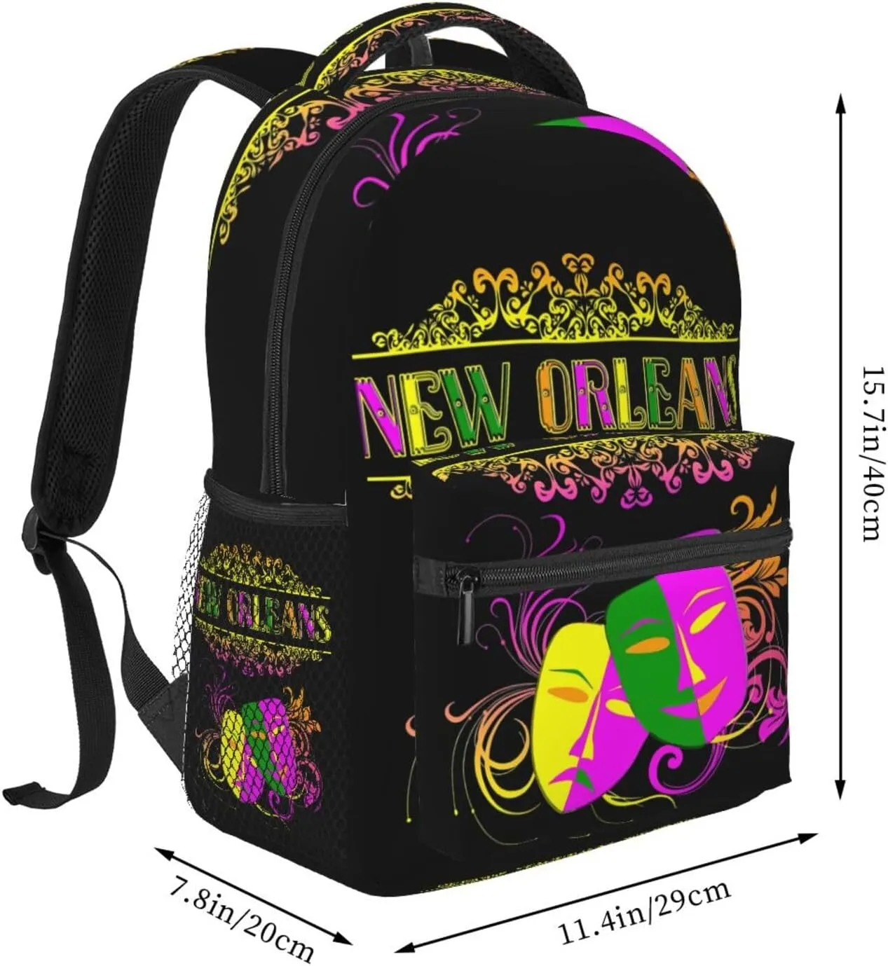 New Orleans Mardi Gras Mask Backpack Casual Laptop Backpack Lightweight Double Shoulder Bag Travel Daypack For Women Men