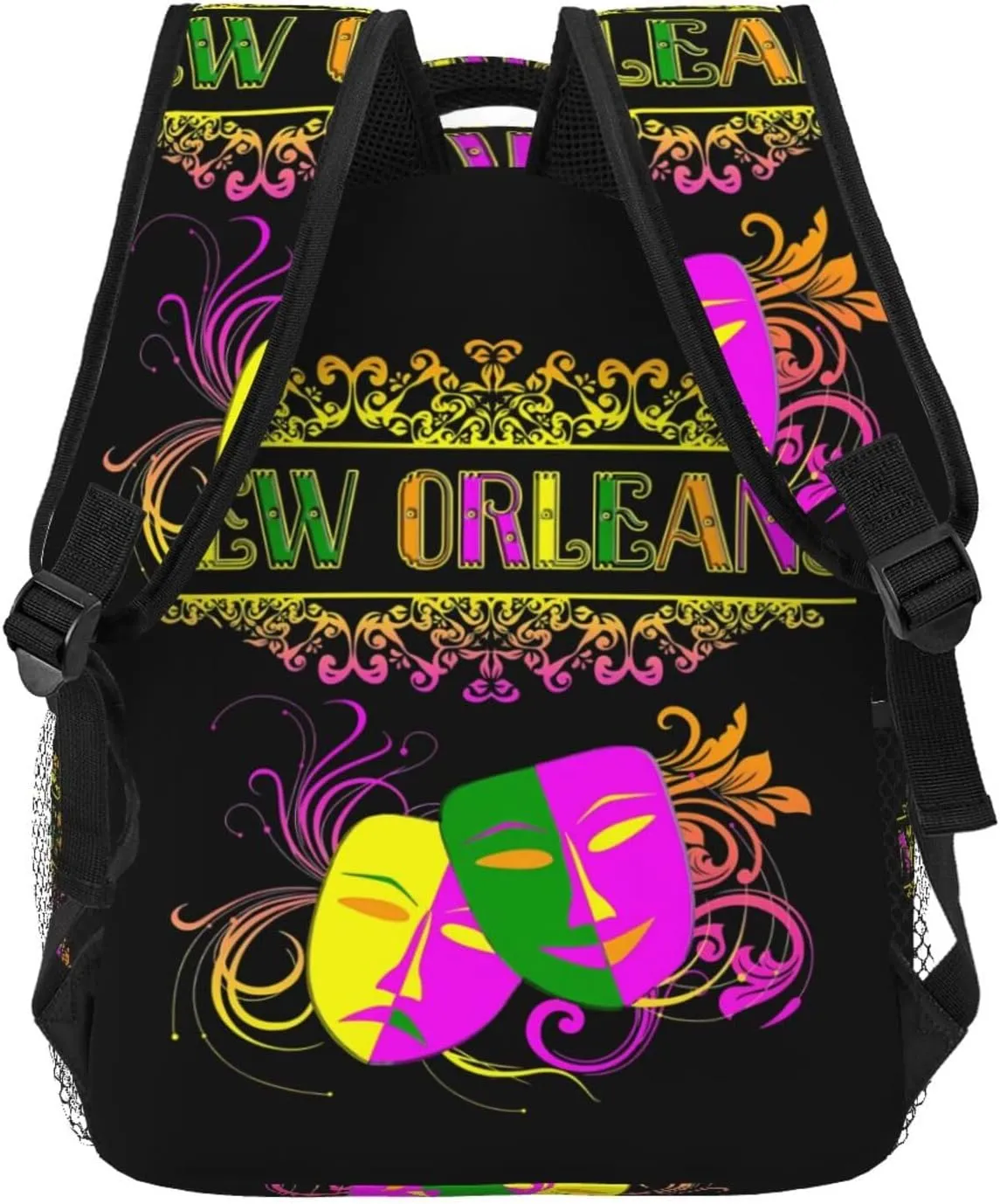 New Orleans Mardi Gras Mask Backpack Casual Laptop Backpack Lightweight Double Shoulder Bag Travel Daypack For Women Men