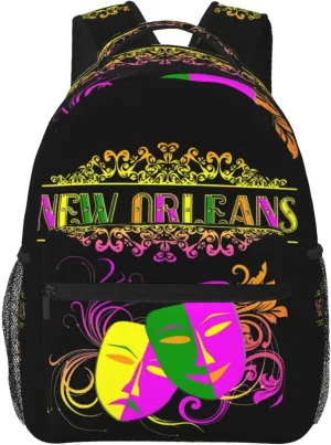 New Orleans Mardi Gras Mask Backpack Casual Laptop Backpack Lightweight Double Shoulder Bag Travel Daypack For Women Men