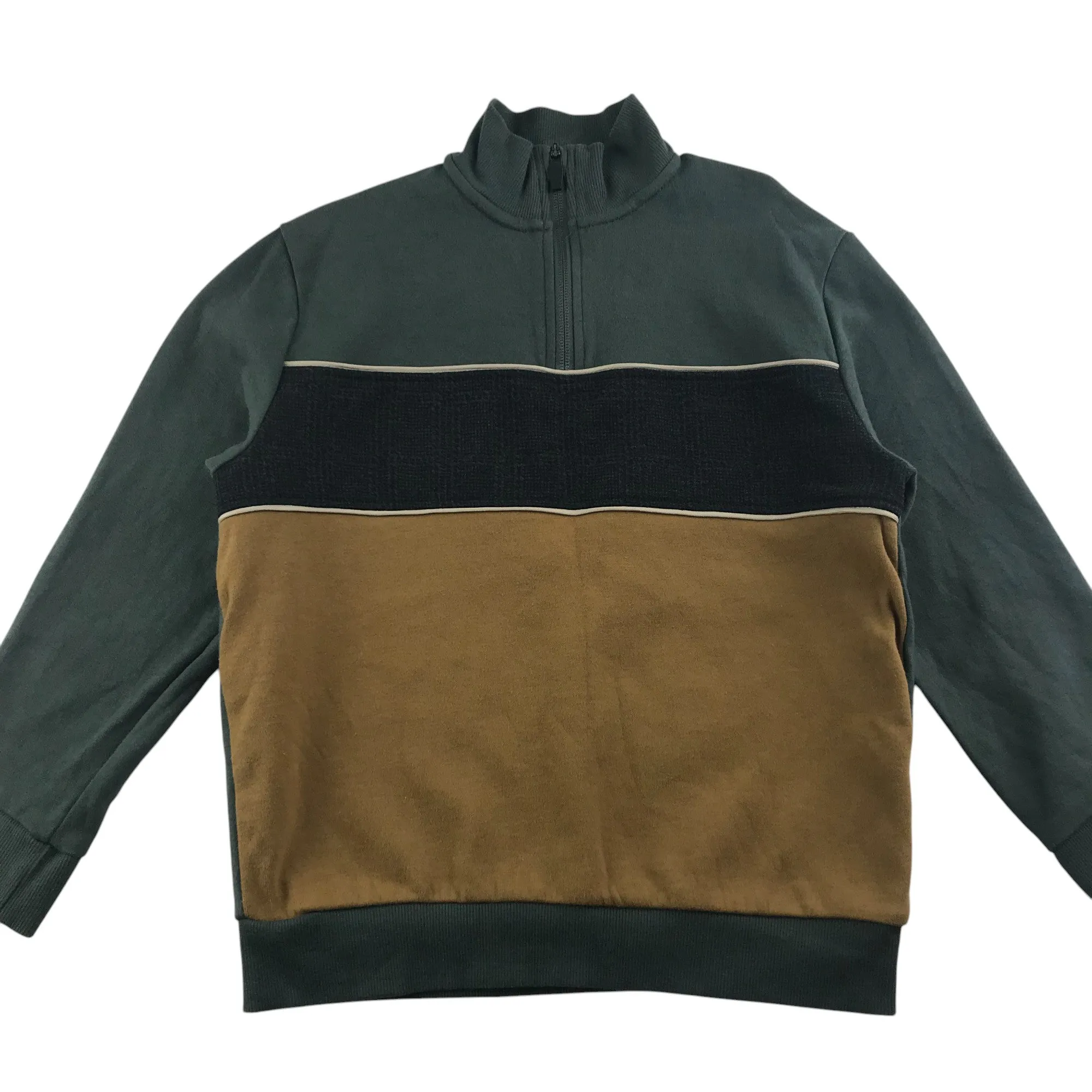 Next sweater 7-8 years brown and dusty green panelled mock neck cotton