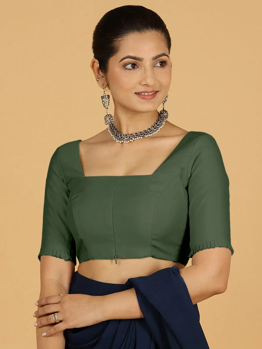 Nihira x Rozaana | Elbow Sleeves Saree Blouse in Pine Green
