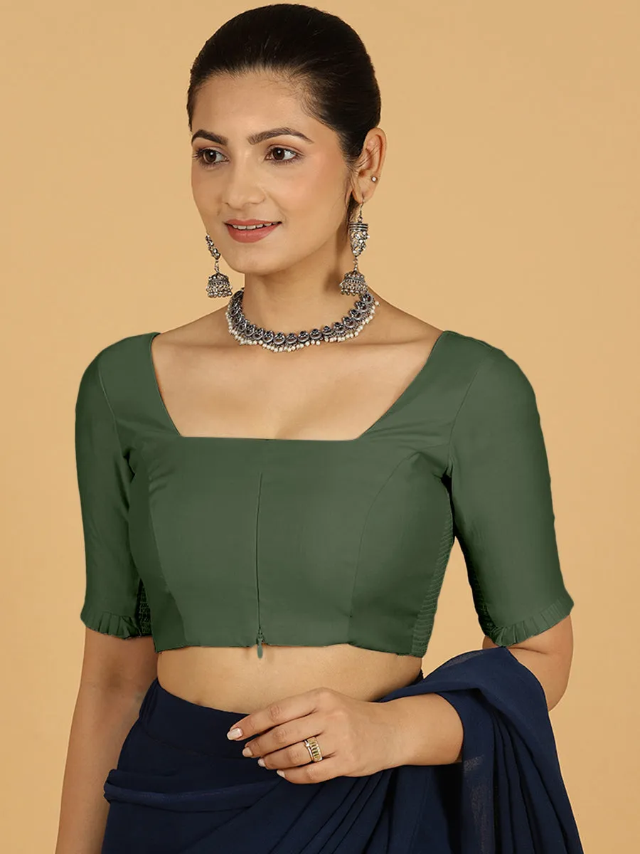 Nihira x Rozaana | Elbow Sleeves Saree Blouse in Pine Green