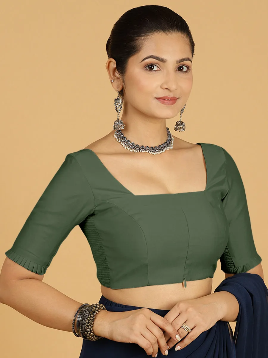 Nihira x Rozaana | Elbow Sleeves Saree Blouse in Pine Green