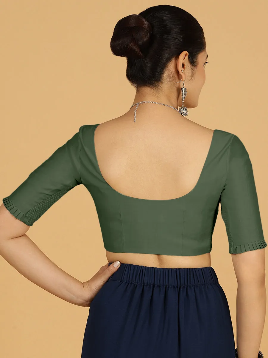 Nihira x Rozaana | Elbow Sleeves Saree Blouse in Pine Green