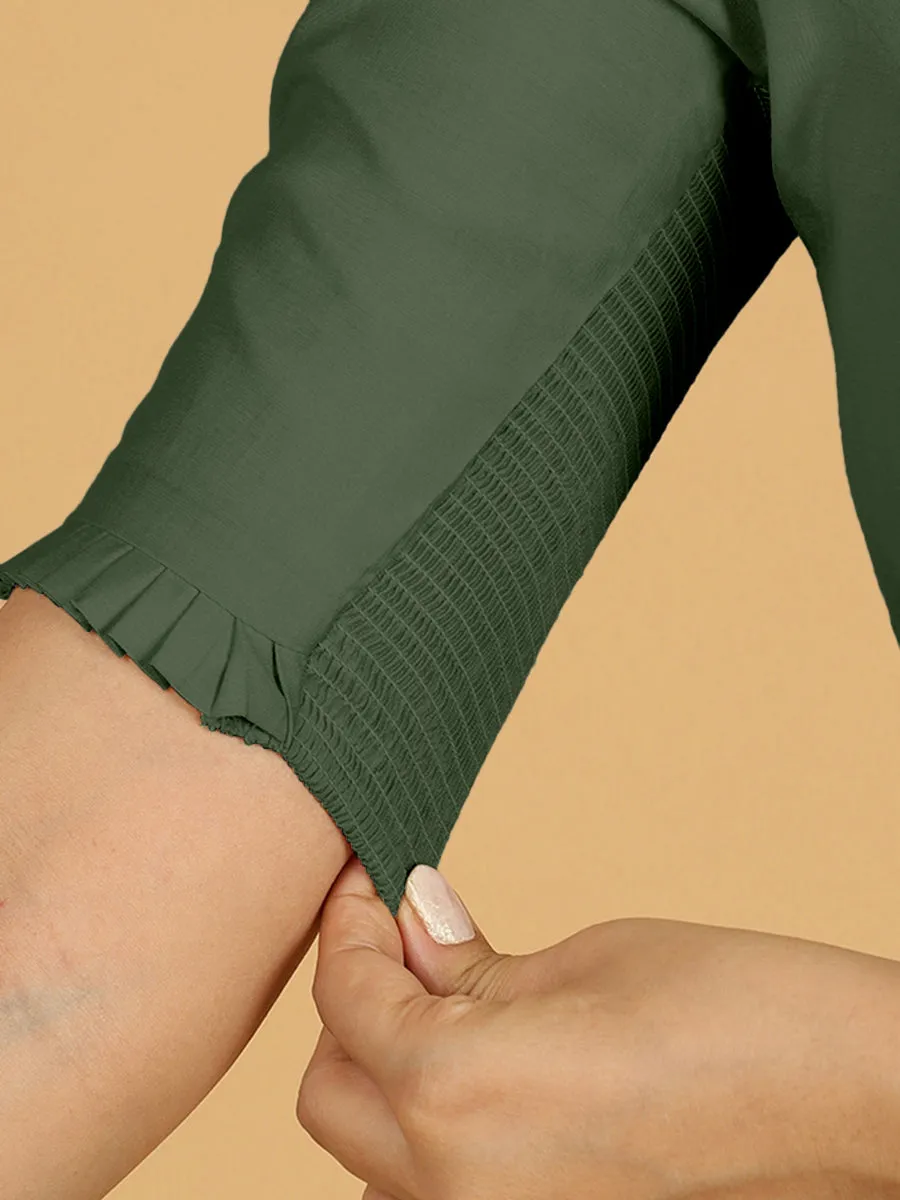 Nihira x Rozaana | Elbow Sleeves Saree Blouse in Pine Green