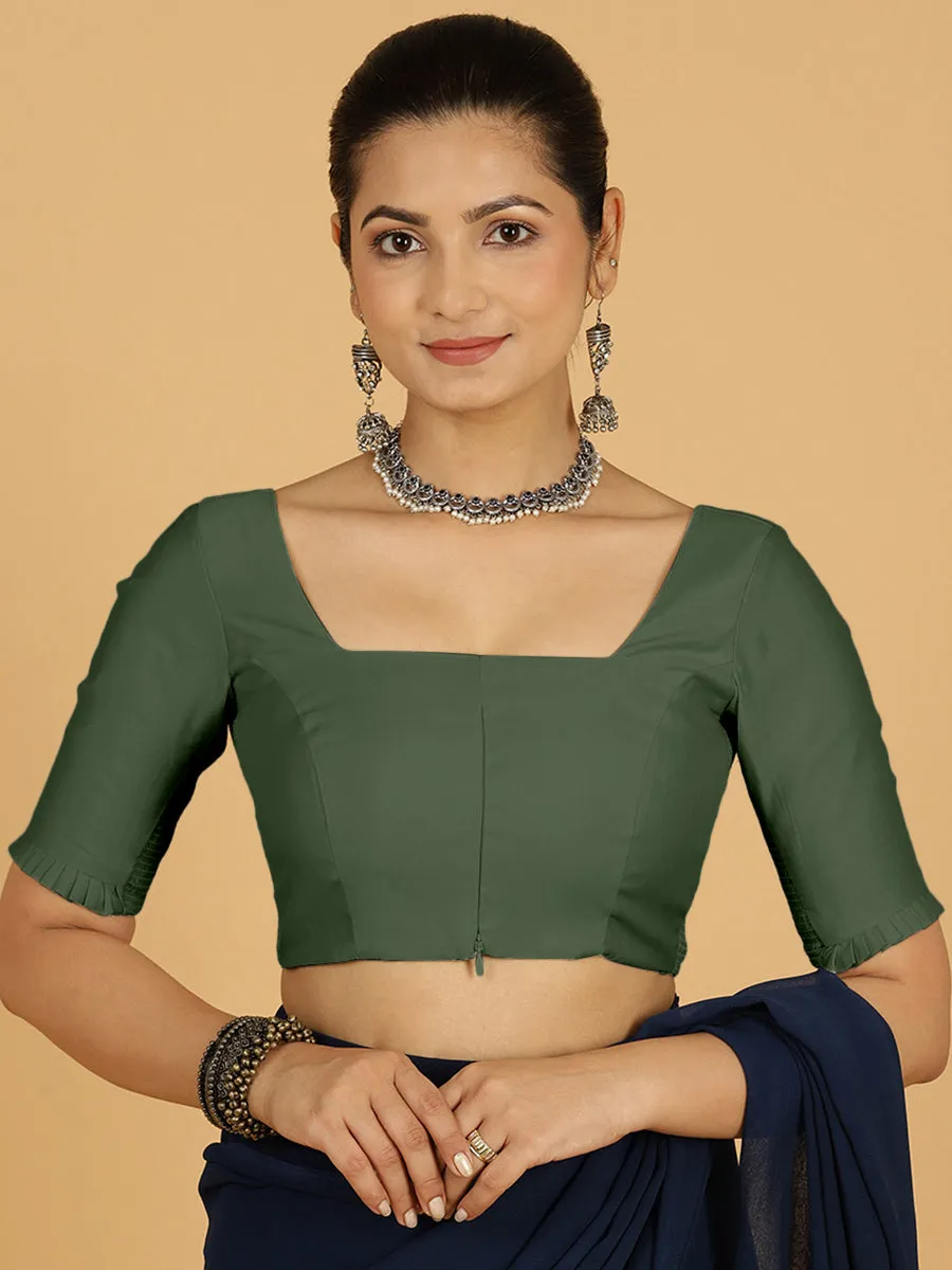 Nihira x Rozaana | Elbow Sleeves Saree Blouse in Pine Green