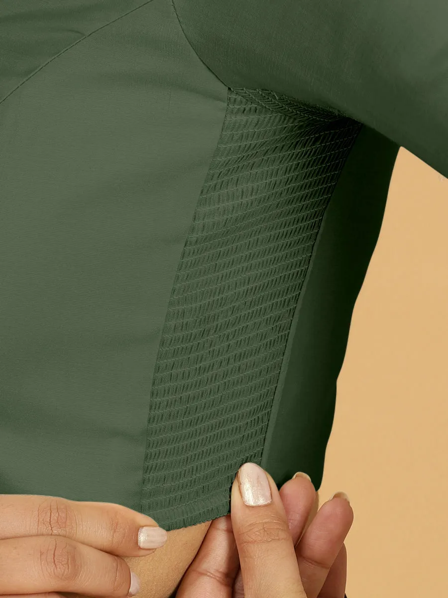 Nihira x Rozaana | Elbow Sleeves Saree Blouse in Pine Green