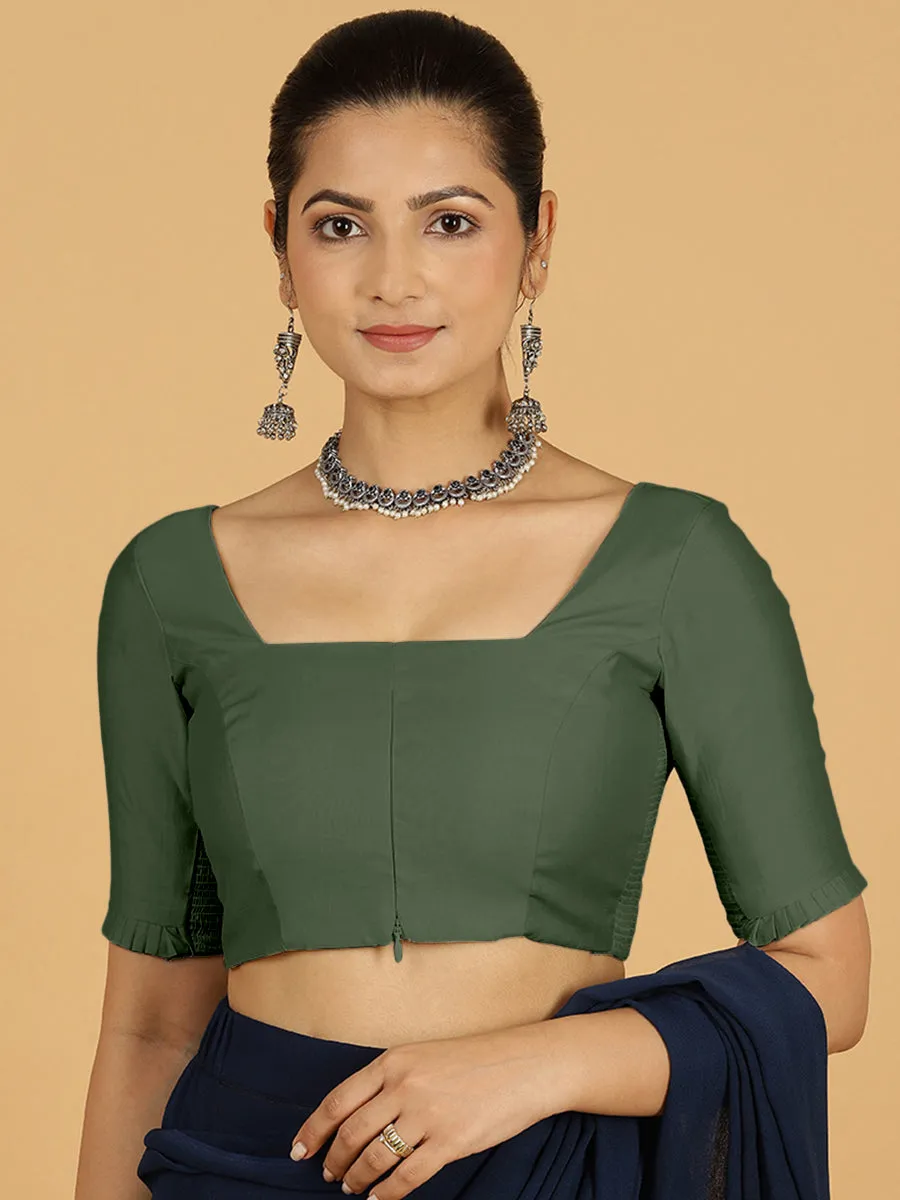 Nihira x Rozaana | Elbow Sleeves Saree Blouse in Pine Green