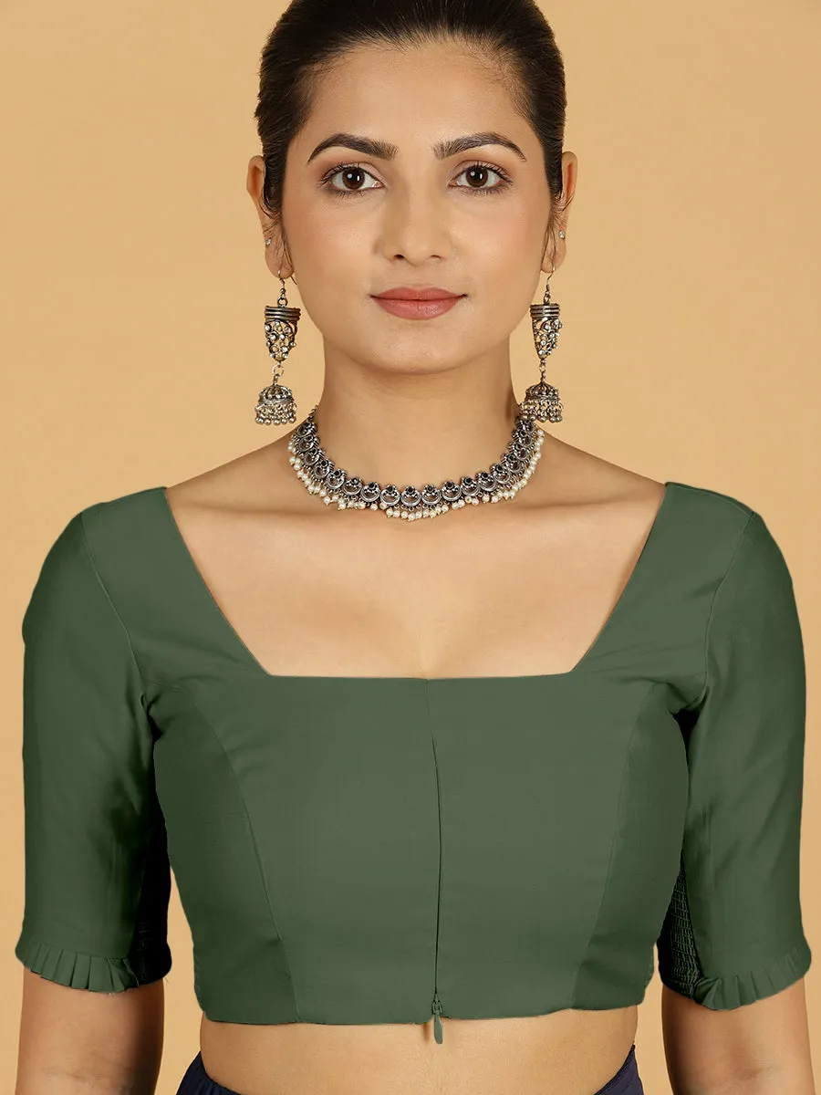 Nihira x Rozaana | Elbow Sleeves Saree Blouse in Pine Green
