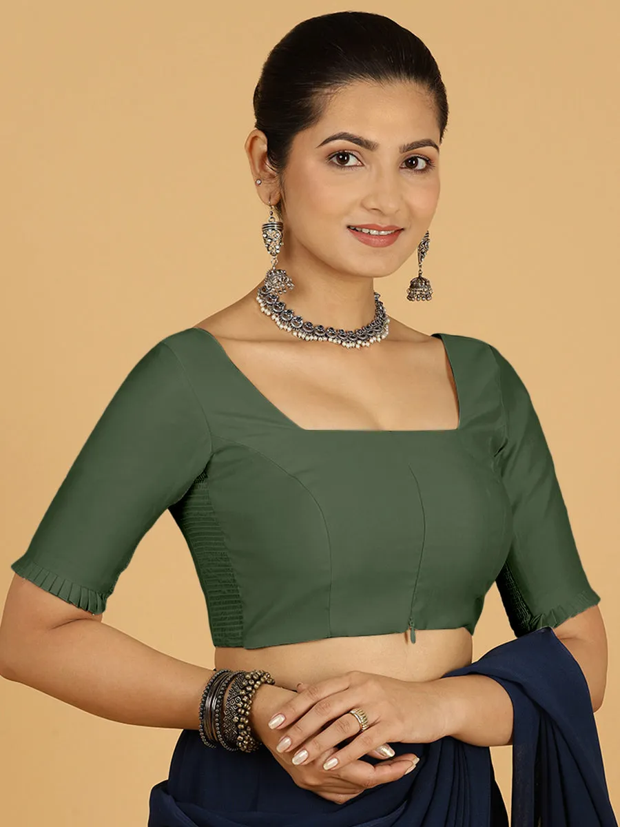 Nihira x Rozaana | Elbow Sleeves Saree Blouse in Pine Green