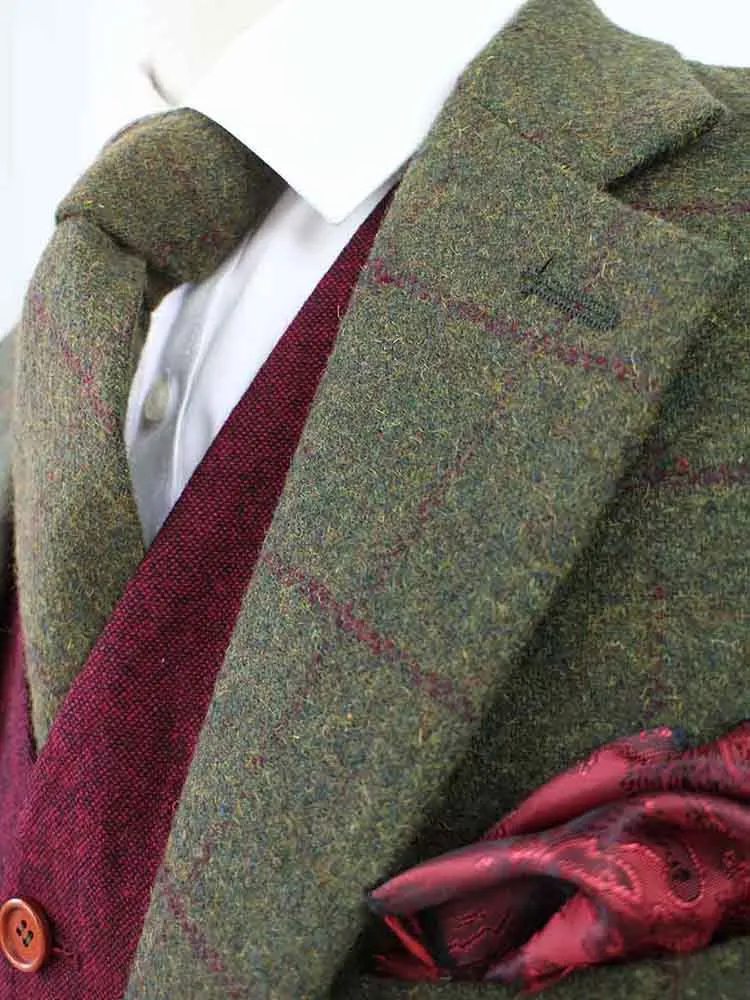 OLIVE GREEN PLAID TWEED 2 PIECE SUIT