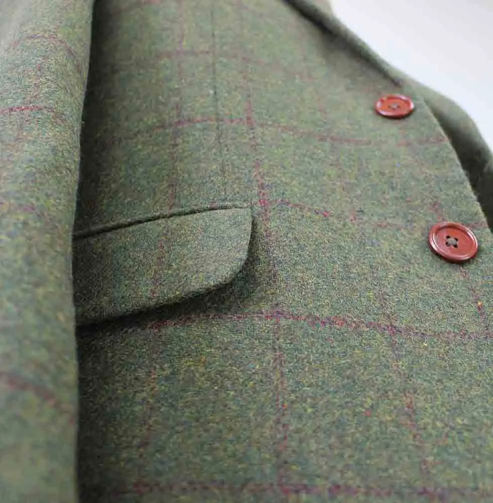 OLIVE GREEN PLAID TWEED 2 PIECE SUIT