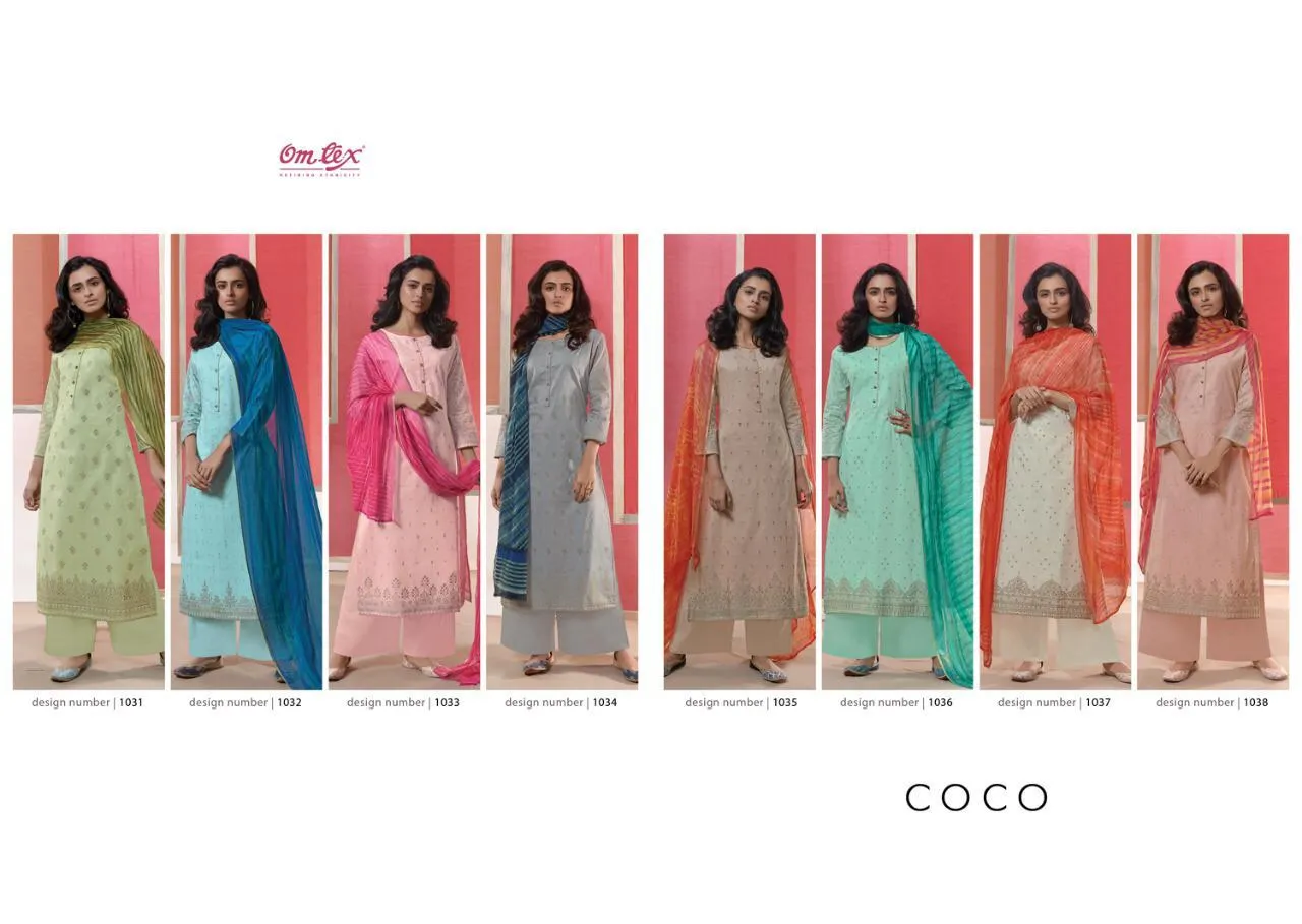 OMTEX BRINGS COCO LAWN COTTON FOIL PRINT DRESS MATERIAL WITH EMBROIDERY