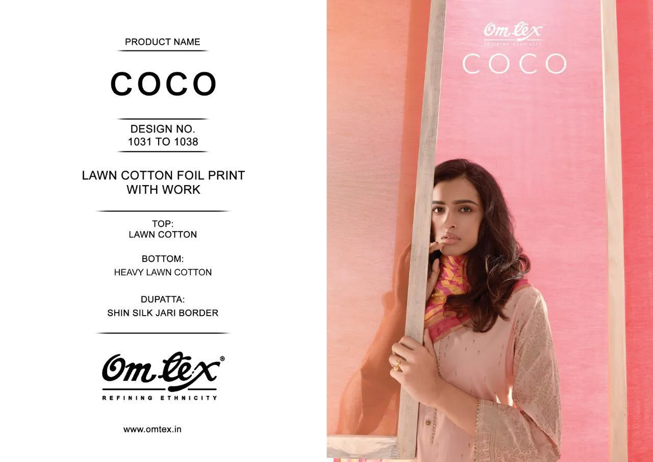 OMTEX BRINGS COCO LAWN COTTON FOIL PRINT DRESS MATERIAL WITH EMBROIDERY