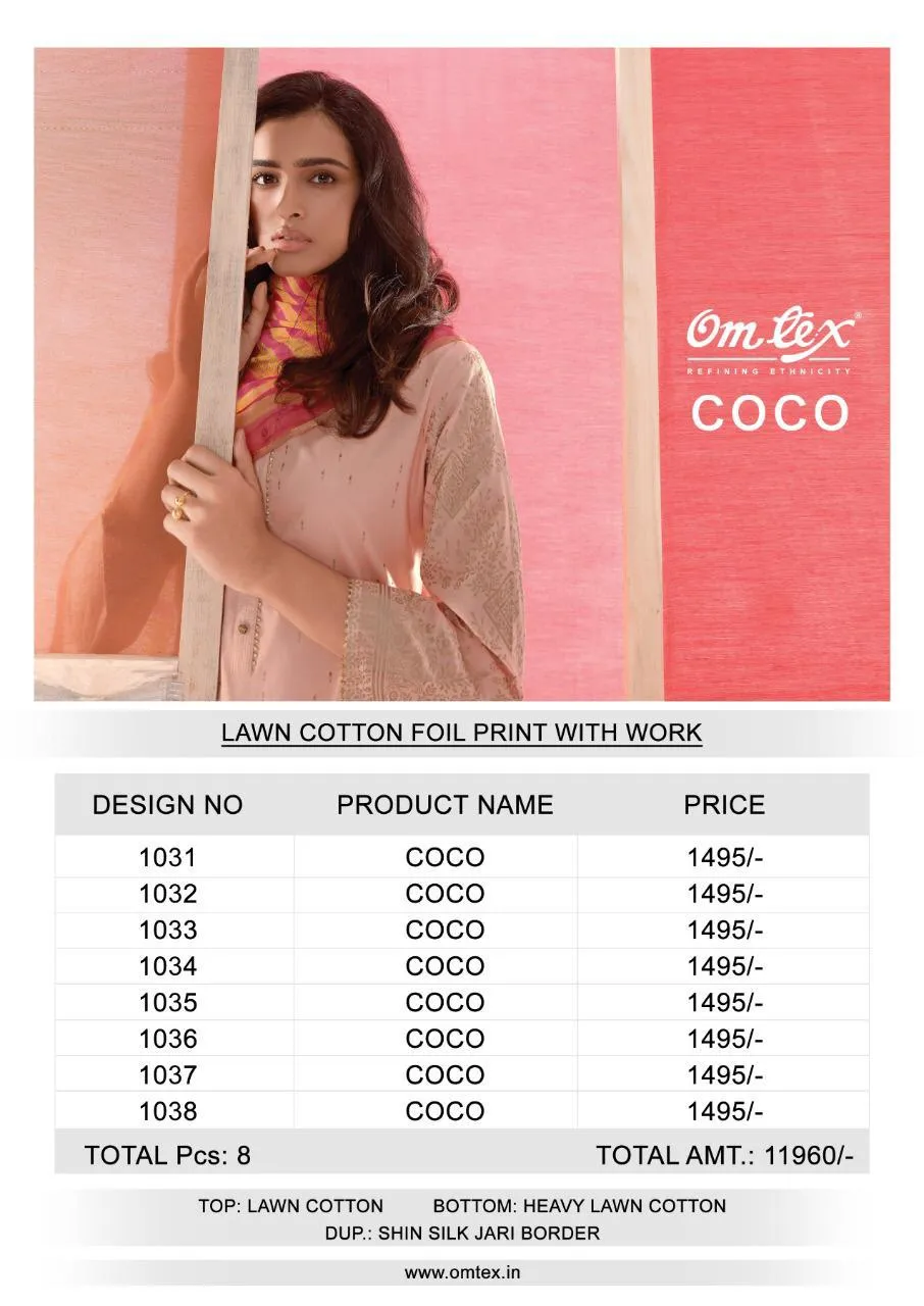 OMTEX BRINGS COCO LAWN COTTON FOIL PRINT DRESS MATERIAL WITH EMBROIDERY