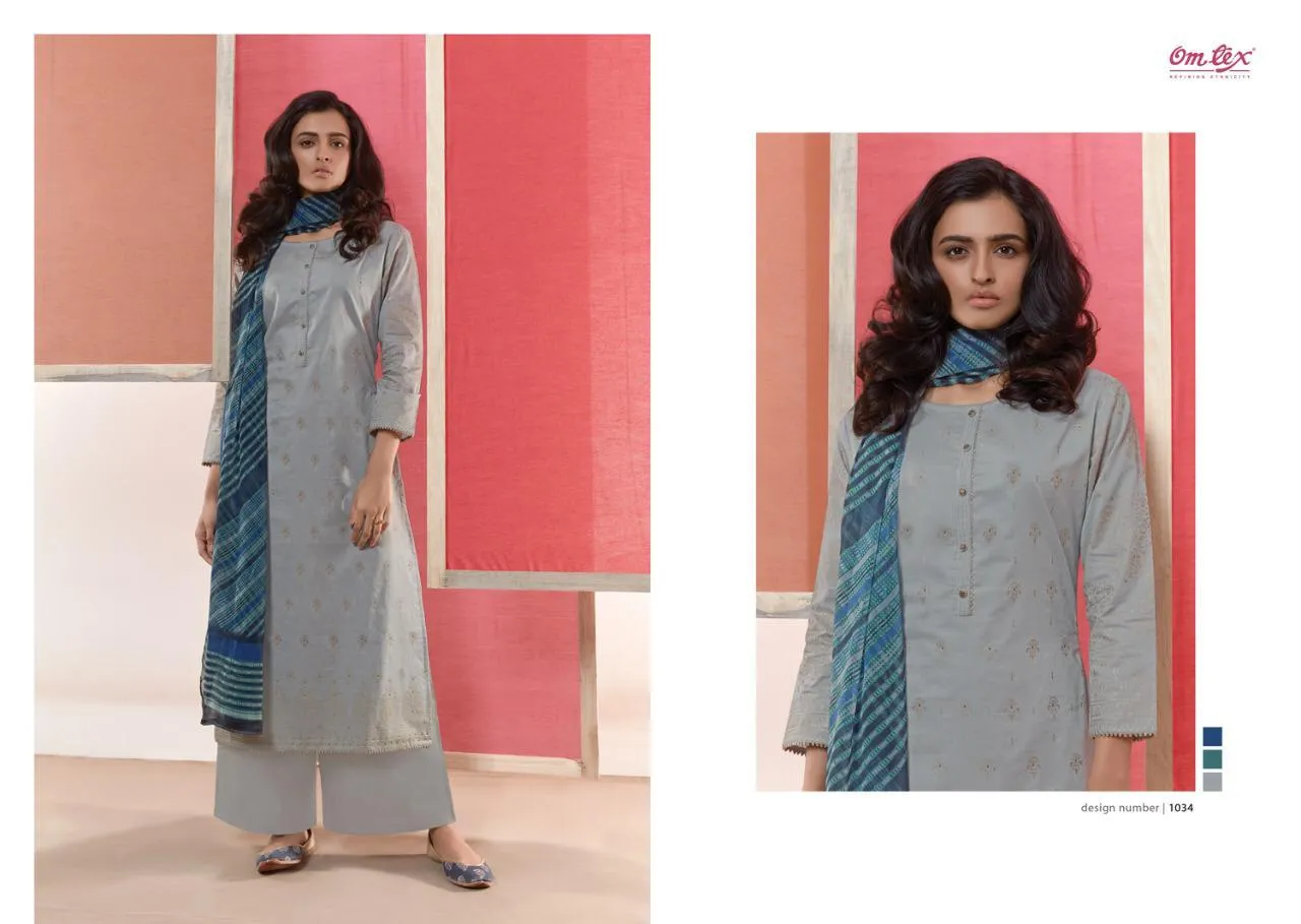 OMTEX BRINGS COCO LAWN COTTON FOIL PRINT DRESS MATERIAL WITH EMBROIDERY