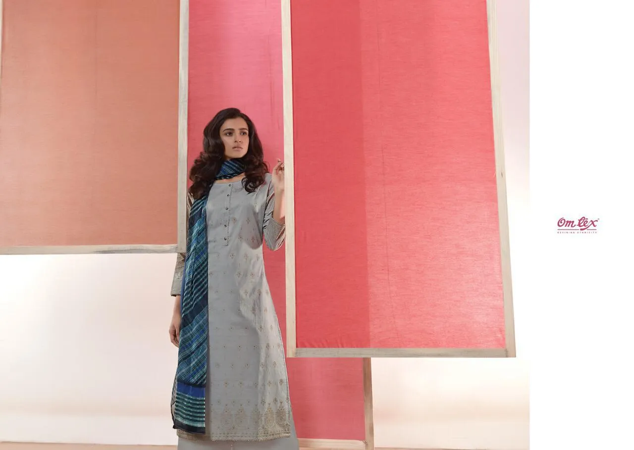 OMTEX BRINGS COCO LAWN COTTON FOIL PRINT DRESS MATERIAL WITH EMBROIDERY