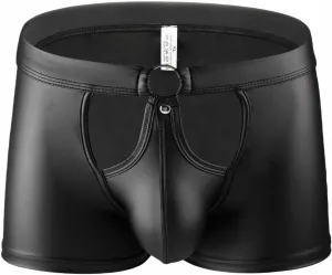 ONEFIT Mens Imitation Leather Underwear Boxer Briefs Low Waist Pouch Trunks Front Hollow Out Underpants