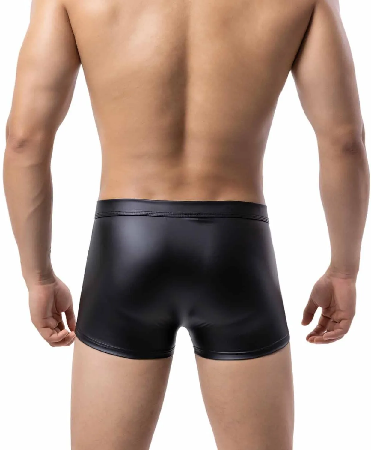 ONEFIT Mens Imitation Leather Underwear Boxer Briefs Low Waist Pouch Trunks Front Hollow Out Underpants