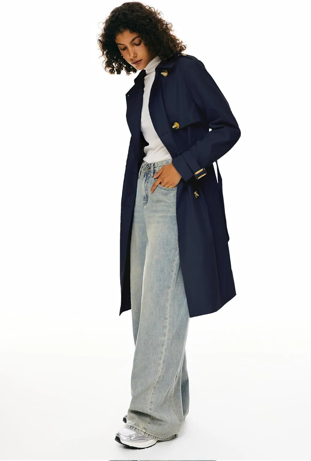 Orolay Women's 3/4 Length Double Breasted Trench Coat Lapel Jacket with Belt