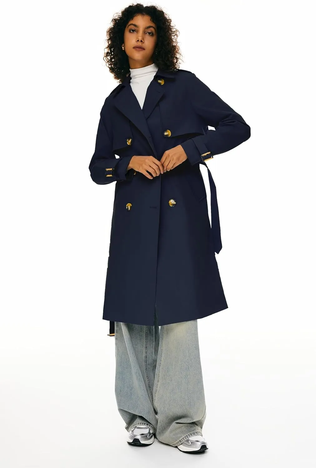 Orolay Women's 3/4 Length Double Breasted Trench Coat Lapel Jacket with Belt