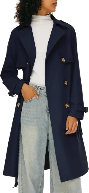 Orolay Women's 3/4 Length Double Breasted Trench Coat Lapel Jacket with Belt