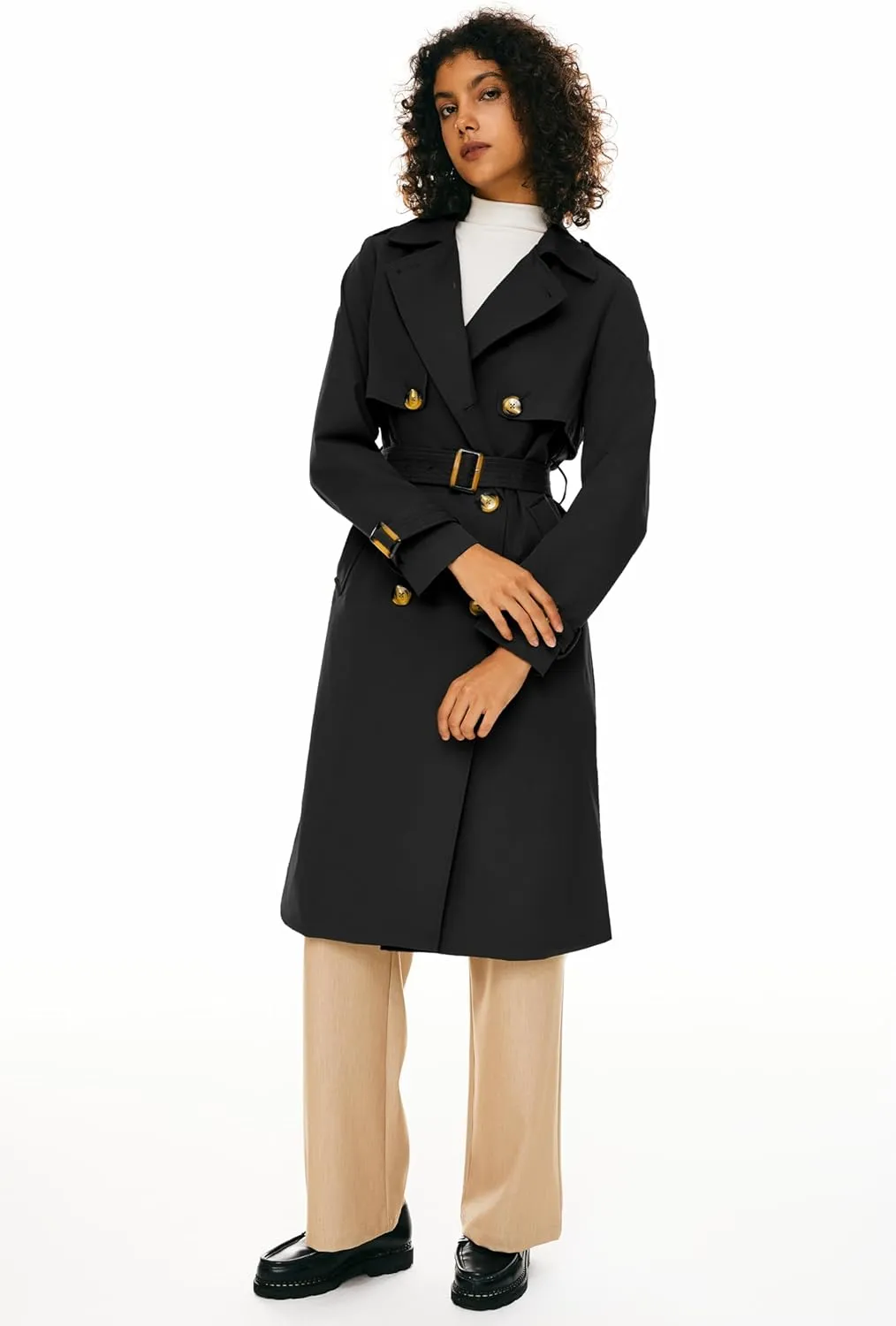 Orolay Women's 3/4 Length Double Breasted Trench Coat Lapel Jacket with Belt