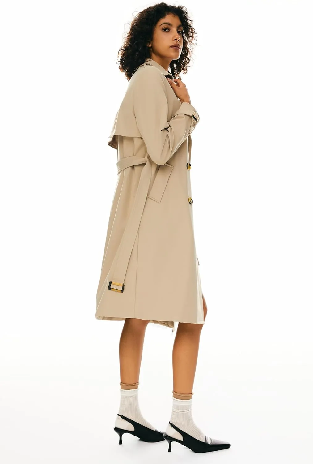 Orolay Women's 3/4 Length Double Breasted Trench Coat Lapel Jacket with Belt