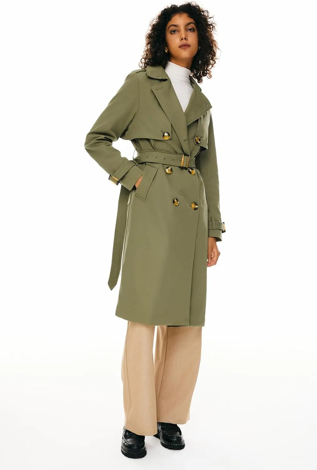 Orolay Women's 3/4 Length Double Breasted Trench Coat Lapel Jacket with Belt