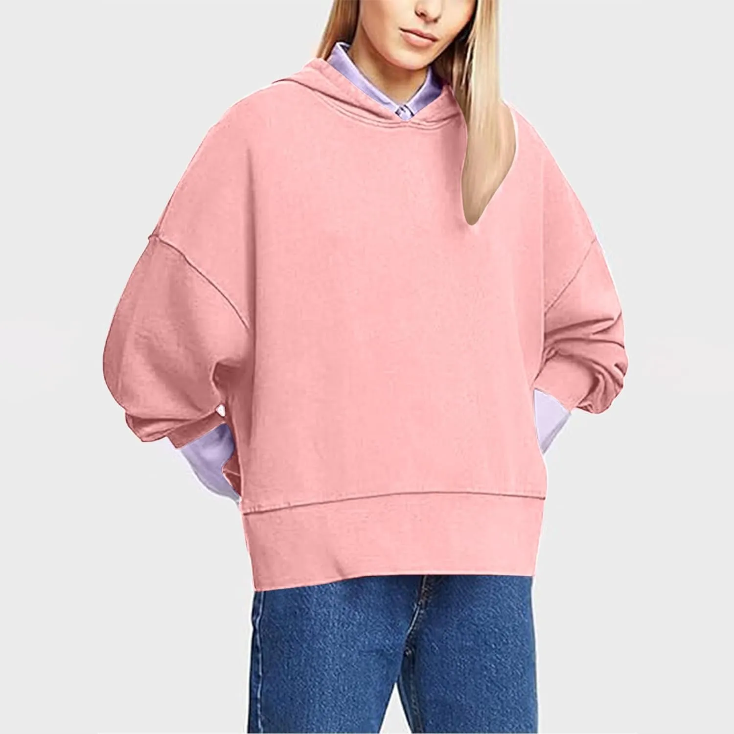 Oversized Hoodies for Women Split Side Hem Hooded Neck Sweatshirts Casual Long Sleeve Drop Shoulder Pullover Tops