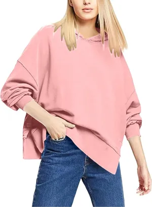 Oversized Hoodies for Women Split Side Hem Hooded Neck Sweatshirts Casual Long Sleeve Drop Shoulder Pullover Tops