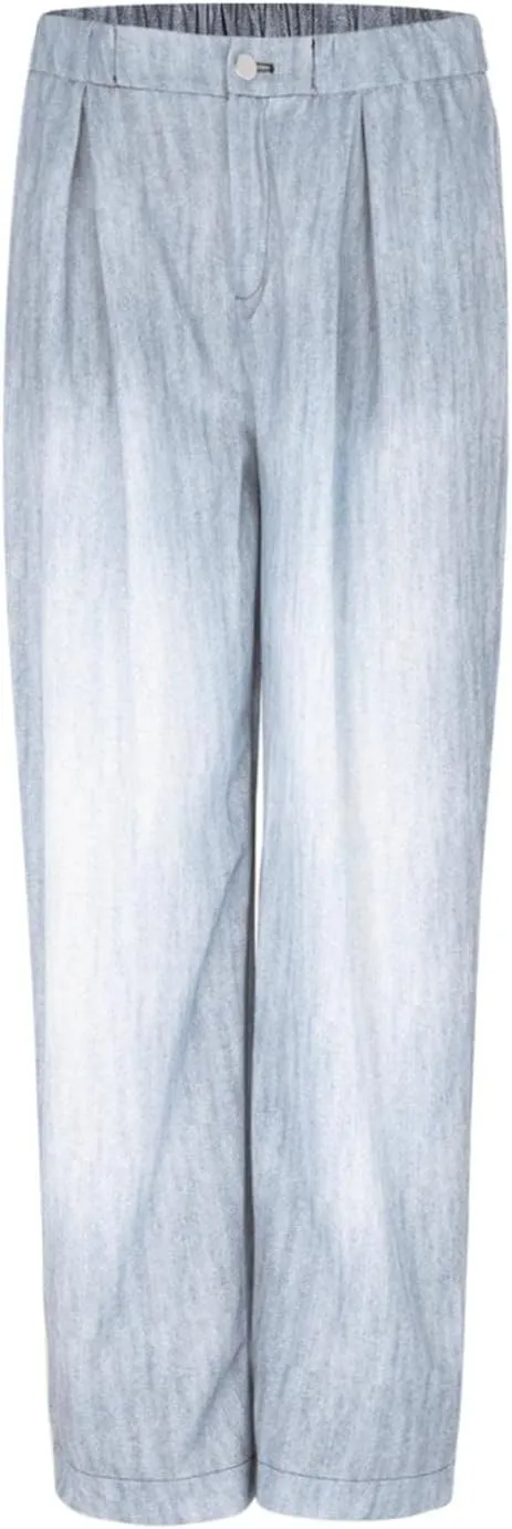 Pants for Women Women's Wide Leg Baggy Jeans Plus Size Loose Elastic Waist Denim Pants with Deep Pockets