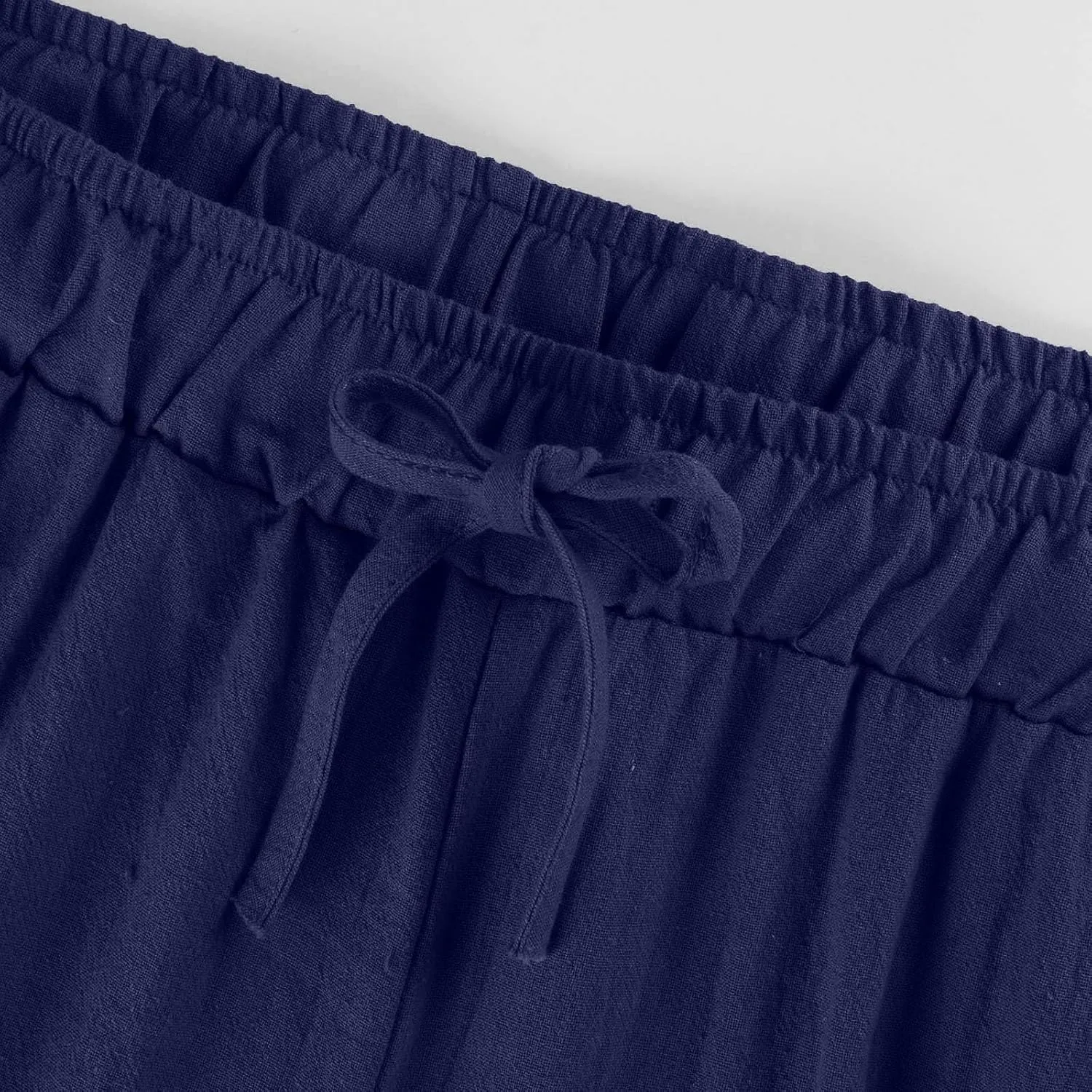 Petite Linen Pants for Women 2025 Elastic Waist Wide Leg Capri Pants Summer Drawstring Baggy Beach Capris Shorts