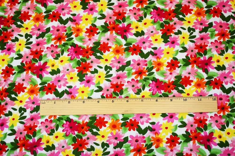 Pink-Yellow-Multi Floral Printed Crinkled Cotton Gauze Woven Fabric