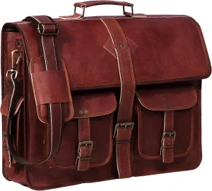 PLW Genuine Brown Leather Mens Messenger bag 18 inch Satchel Bag for Men Vintage Briefcase Laptop Bag for Computer Book Bag