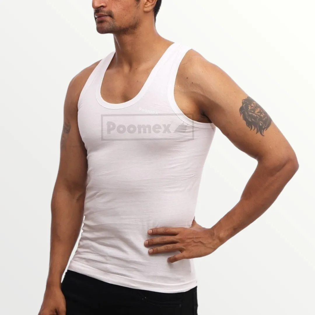 Poomex Gents White Premium Luxury Fine Vest (Half Sleeve & Sleeveless)