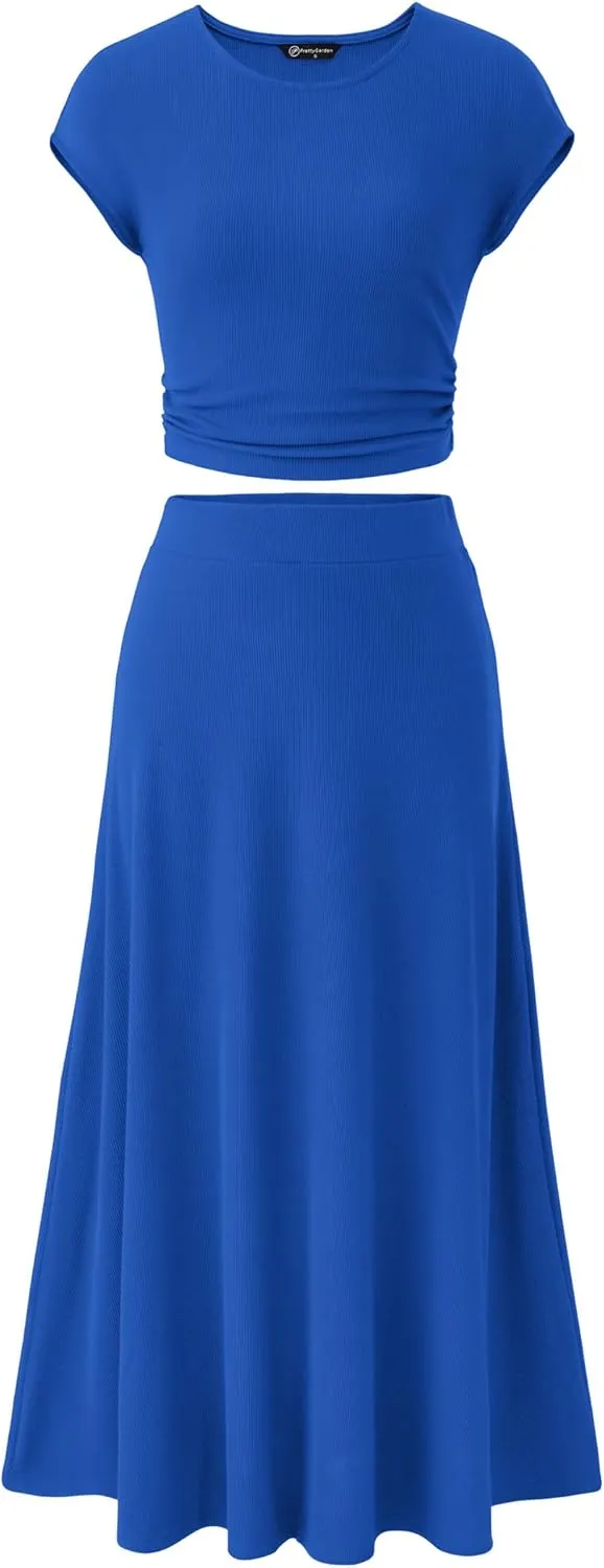 PRETTYGARDEN Summer Two Piece Skirt Set for Women 2025 Dressy Casual Knit Matching Travel Spring Vacation Lounge Outfits