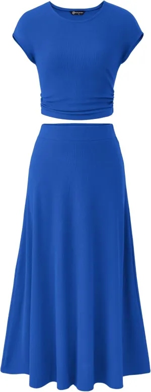 PRETTYGARDEN Summer Two Piece Skirt Set for Women 2025 Dressy Casual Knit Matching Travel Spring Vacation Lounge Outfits