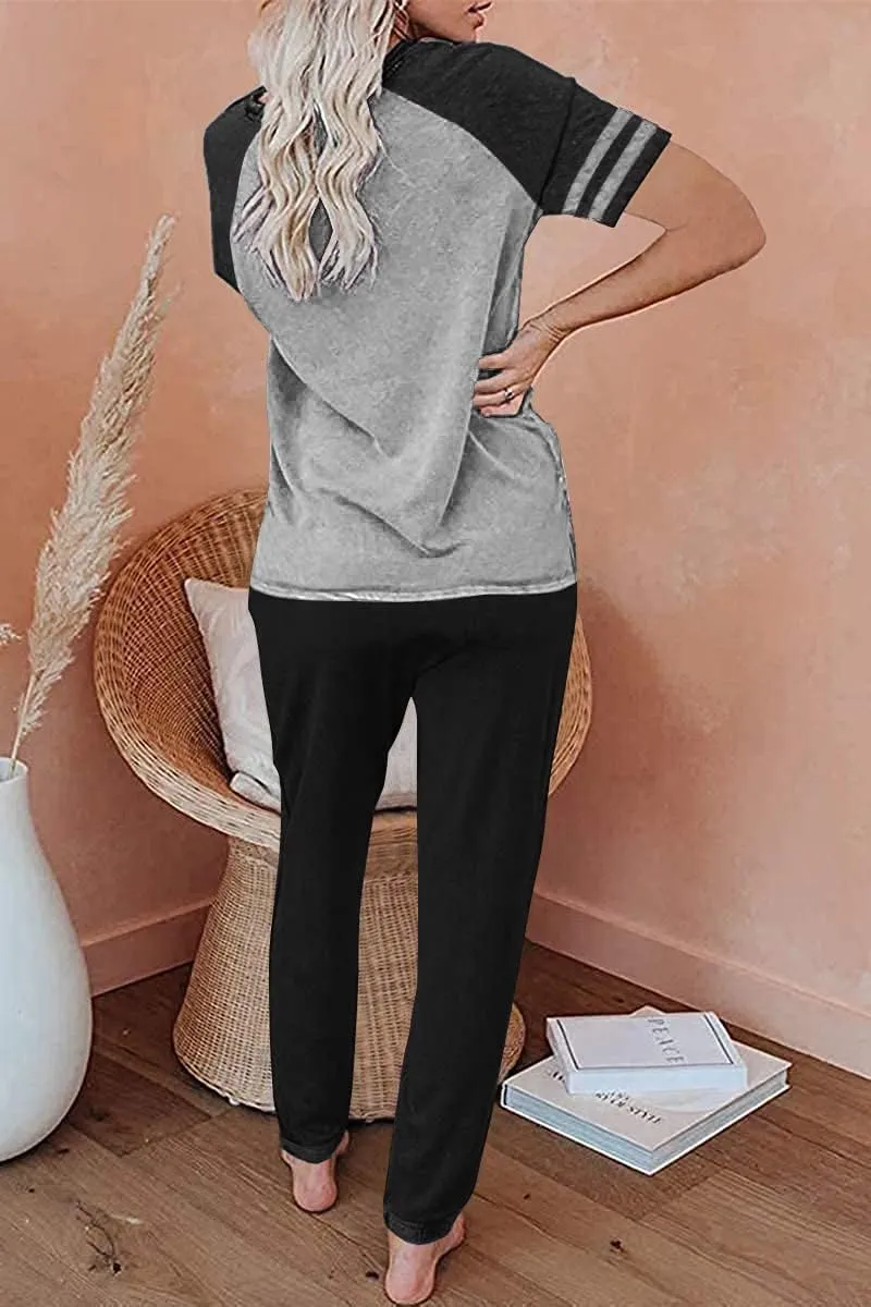 PRETTYGARDEN Women Summer Two Piece Outfits Striped Short Sleeve Pullover and Long Pants Tracksuit Travel Pajama Lounge Set