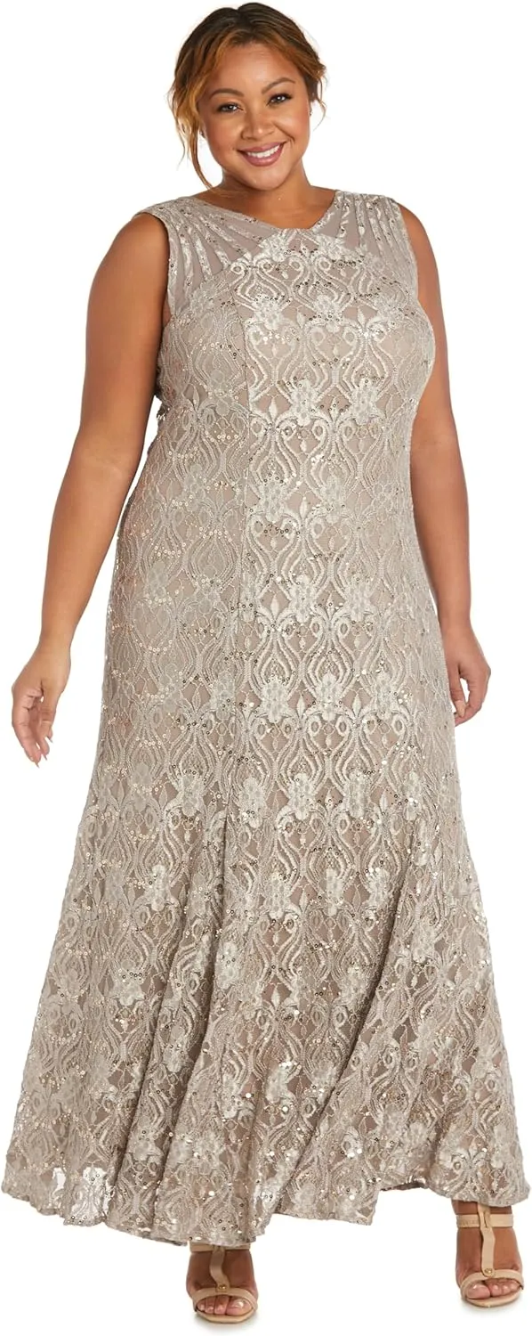 R&M Richards Womens Petites Lace Long Evening Dress