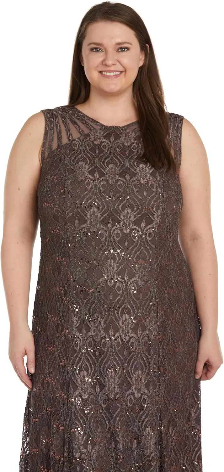 R&M Richards Womens Petites Lace Long Evening Dress