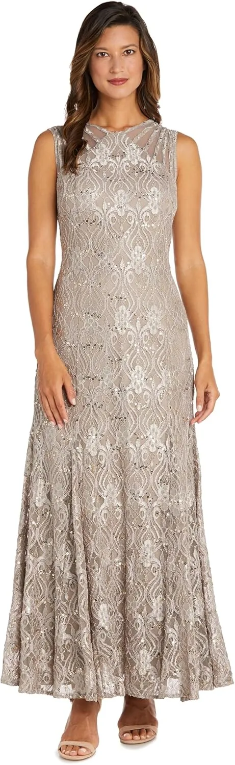 R&M Richards Womens Petites Lace Long Evening Dress